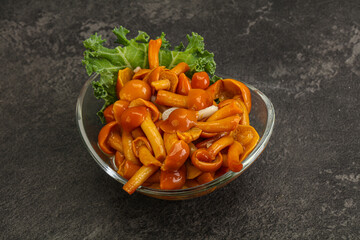 Marinated mushroom - honey agaric in the bowl