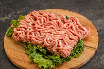 Raw pork minced meat over board