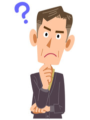 疑問を持つカジュアルな服装の年配の男性
