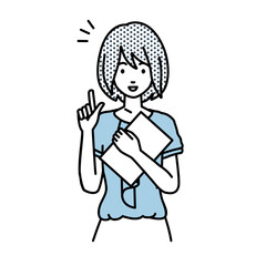 立って書類を手に持って何かひらめいたオフィスカジュアルの女性