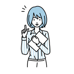 立って書類を手に持って何かひらめいたブラウスの女性