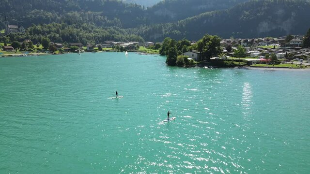Paddling on the beautiful lake of Lungern, Switzerland. 