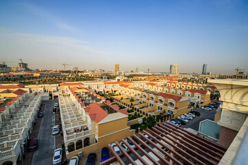 Aerial view of Jumeirah Village Circle, a radial community in Dubai