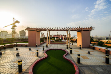 Fototapeta na wymiar Aerial view of Jumeirah Village Circle, a radial community in Dubai