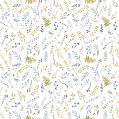 Behang Beautiful floral seamless pattern with cute watercolor hand drawn wild flowers. Stock illustration. © zenina