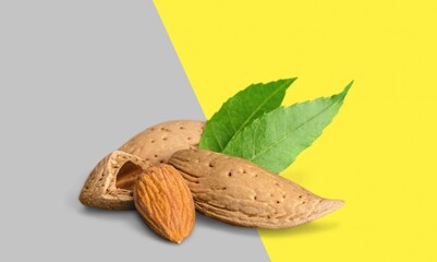 Almond healthy nuts on a colored background