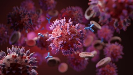 Macro coronavirus(covid-19) cell delta and MU variant of interest(VOI),B.1.621,B.1.617.1,C.37.COVID 19 Delta plus,MU variant,Mutated coronavirus SARS-CoV-2 flu disease pandemic.4k