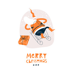 Christmas greeting card with cute santa claus and hand drawn lettering