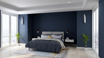 minimalist bedroom 3d render design interior