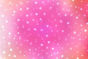 Light Pink vector texture with colored snowflakes, stars.
