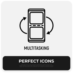 Multitasking on smartphone screen thin line icon. Modern vector illustration.