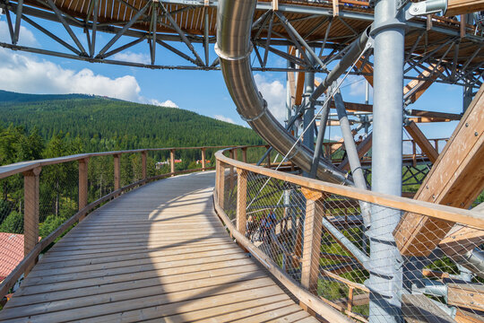 Swieradow Zdroj, Poland Lookout Tower in spa resort in the Izerskie Mountains in Poland 
