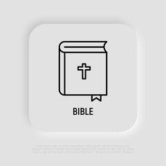 Bible with christian cross. Thin line icon. Religion. Modern vector illustration.