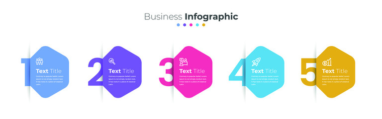 A set of 5 steps business infographic template design with multiple color effects