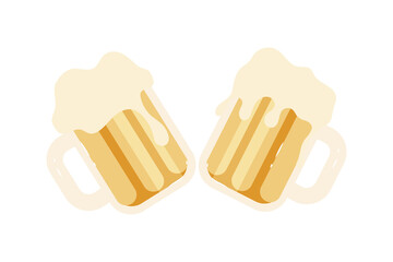 Mugs with foaming beer semi flat color vector object. Full sized item on white. Beer consumption at Oktoberfest isolated modern cartoon style illustration for graphic design and animation
