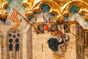 entrada del ejercito cristiano en la ciudad de mallorca en 1229, años 1468-1470, Pere Niçard, óleo sobre madera,Palau Episcopal, islas baleares, españa, europa