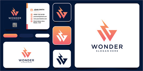 Letter W thunder logo design. Abstract letter W logo. Dynamic unusual font. Universal fast speed fire moving quick energy icon. Flash vector logotype.