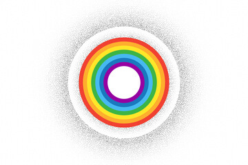 Dotwork pattern with LGBT pride flag background. Sand grain grunge effect. Black noise stipple dots. Abstract noise pattern with rainbow flag. Black dots grunge LGBT banner. Dotted vector background.