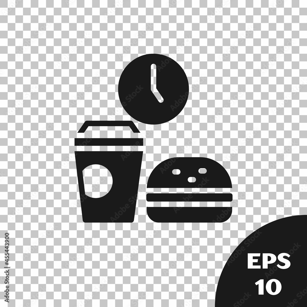 Poster black fast food time icon isolated on transparent background. vector