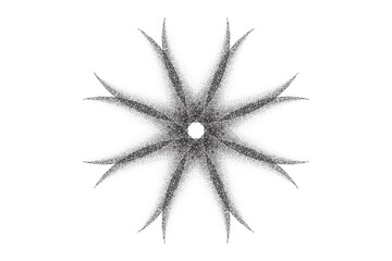 Dotwork tattoo twirl element vector background. Sand grain effect. Black noise stipple dots pattern. Abstract noise dotwork. Black dots grunge twirl tattoo element. Stipple circles. Dotted vector