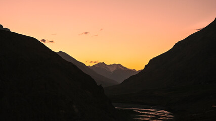 Sunset over the mountains, Spiti valley, Himachal