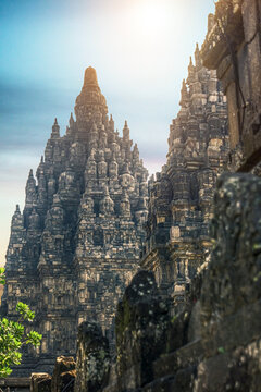 Close up of Prambanan temple in Yogyakarta on Java island Indonesia - beautiful travel and architecture background