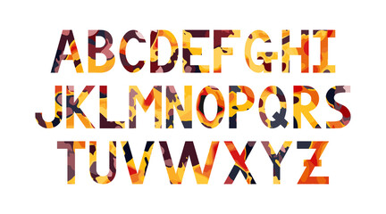 Abc letters for different design. Abc font.  Latin uppercase alphabet letters. Creative bright colors orange, yellow, red, violet, purple.