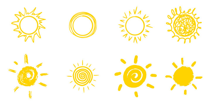set of doodle sun isolated on white background. Design elements. vector illustration.