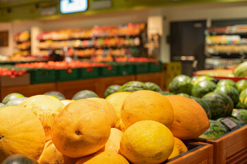 Yellow melons in a market 