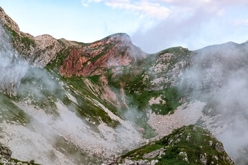 Moody mountains in the clouds
