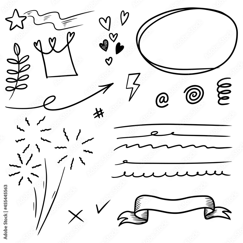 Wall mural Hand drawn set doodle elements for concept design isolated on white background. vector illustration.