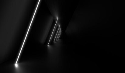 Futuristic tunnel fluorescent lighting. 3d rendering.