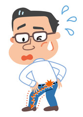 坐骨神経痛で足先まで痛みだした中年男性のイラスト