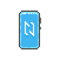 colorful simple flat pixel art illustration of modern smartphone with nfc technology icon on the screen