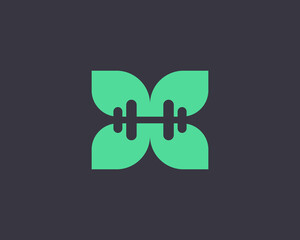 Abstract dumbbell, leaf, flower logo design template. Minimalistic sport, letter h, eco vector sign symbol mark logotype.