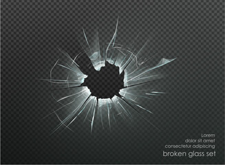 hole broken glass on transparent background