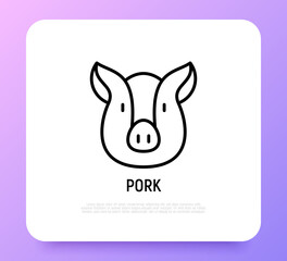 Pig thin line icon. Modern vector illustration of pork.