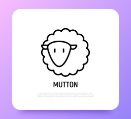 Cartoon sheep thin line icon, mutton. Modern vector illustration.