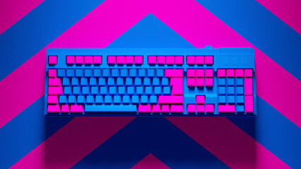 Blue Pink Computer Keyboard Technology Digital Internet Business Buttons Keys with Pink an Blue Chevron Background 3d illustration render	