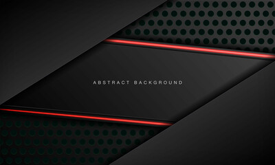 Abstract metallic black frame layout modern technology design template. Overlap layers 3D effect with red light neon line decoration.
