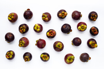 Mangosteen on white background.