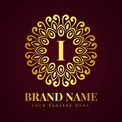 Gold color luxury letter i brand logo design template
