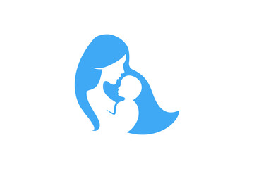 Mother and baby logo vector symbol. Mom hugs her child logo template