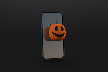 Digital Halloween concept with smartphone and scary pumpkin