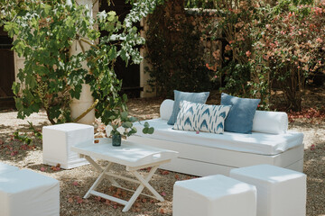 Mediterranean patio with a sofa and a vine in a traditional house