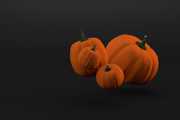 Pumpkins floating on black background 3D render