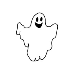 Happy flying Halloween ghost in doodle style. Hand Drawn illustration.