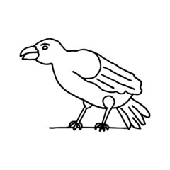 Black Raven with bones on white background. Halloween. Hand drawn illustration. Doodle style.
