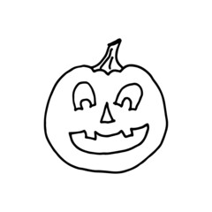 Pumpkin with face on white background. Halloween. Hand drawn illustration. Doodle style.