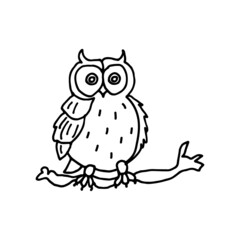 Owl on a branch on white background. Halloween. Hand drawn illustration. Doodle style.Безымянный-2